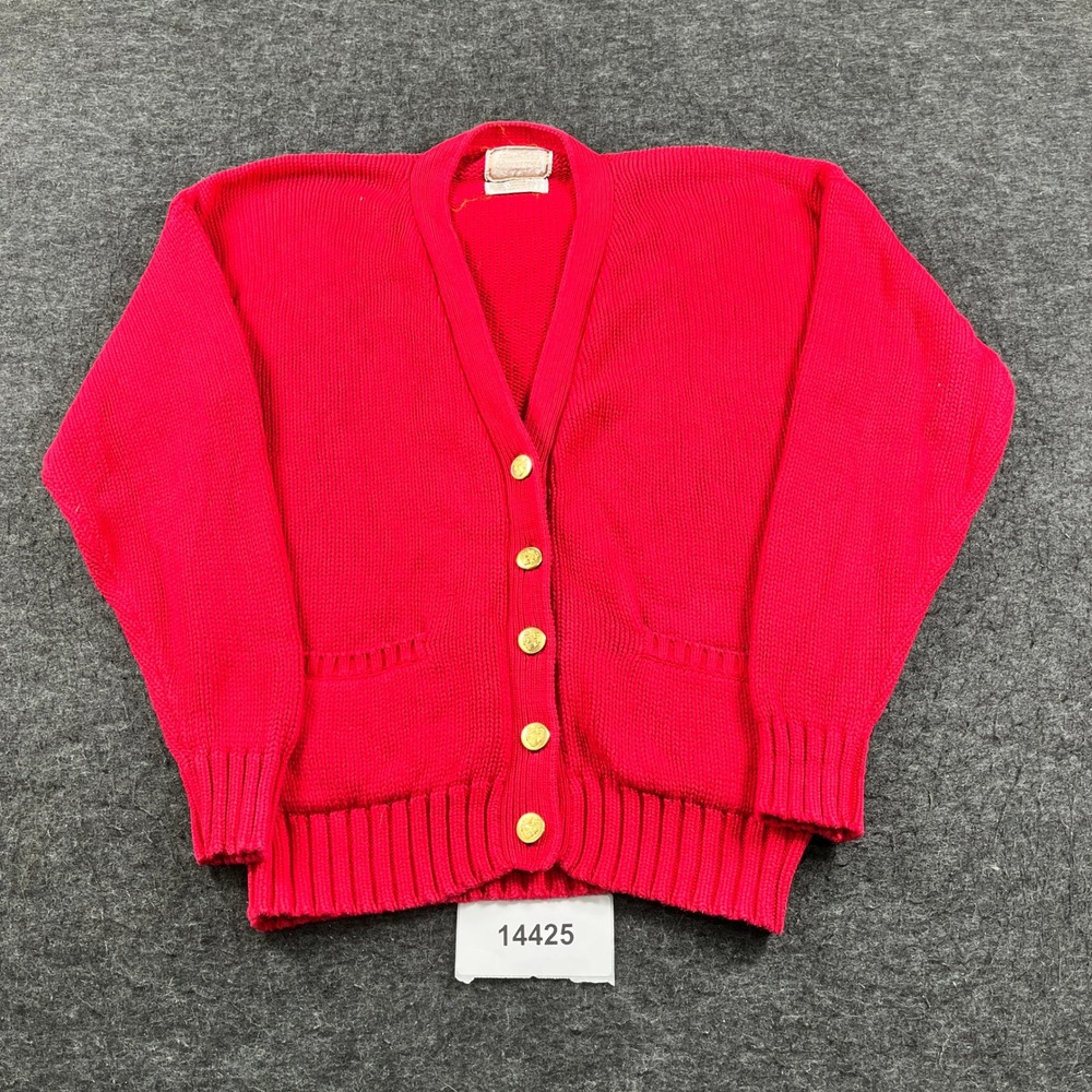 Britches Of Georgetown Cardigan Sweater Womens L Red Cotton Knit V-Neck Pullover